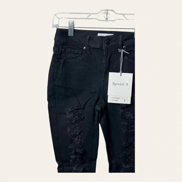 0546. SPECIAL A DISTRESSED DENIM JEANS SIZE 1 BLACK IN COLOR - Picture 6 of 13